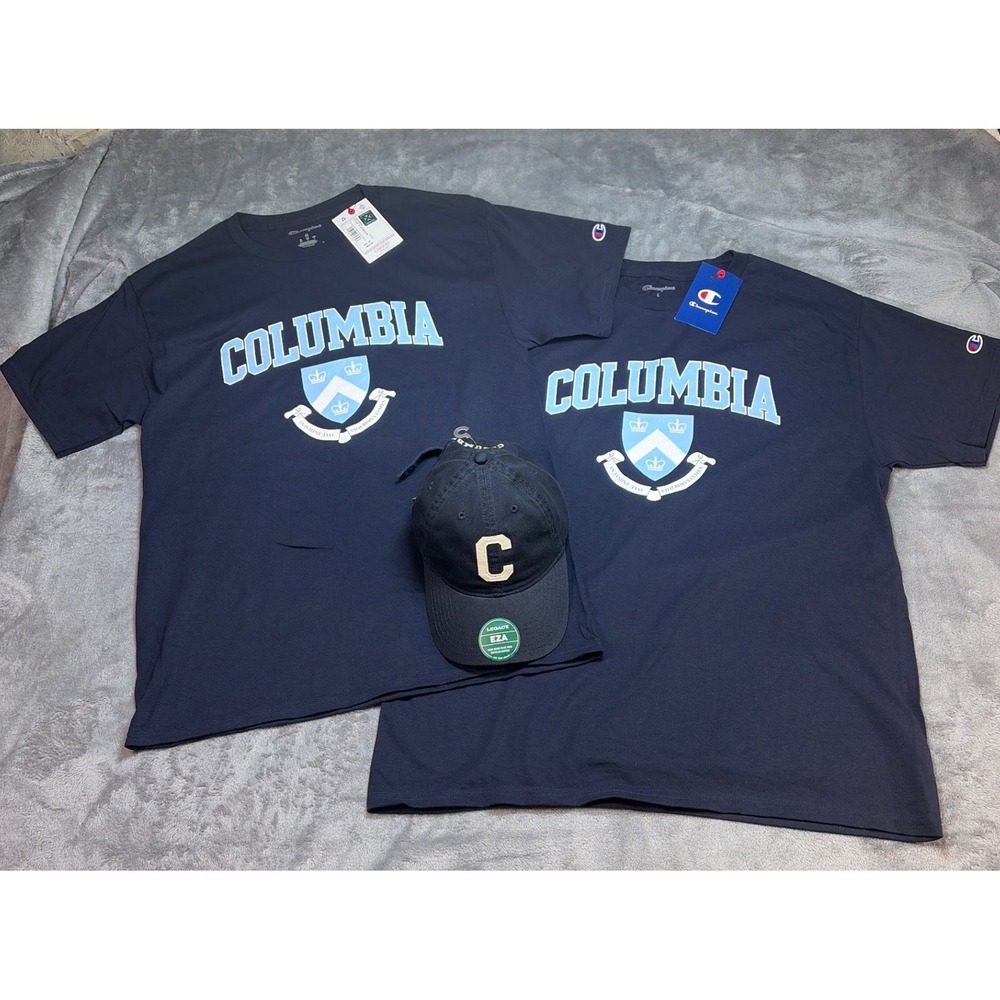 Champion Columbia University T-Shirt and Legacy Hat Set Navy Blue NEW M & L size